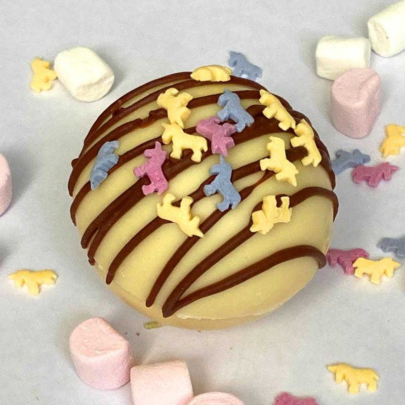 White Chocolate Bombe with Unicorn Sprinkles - Chocolate Bombes, White Chocolate